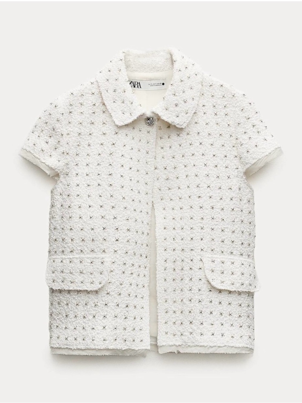 Zara Textured Short-Sleeve Beaded Weave Jacket Blazer ZW Collection